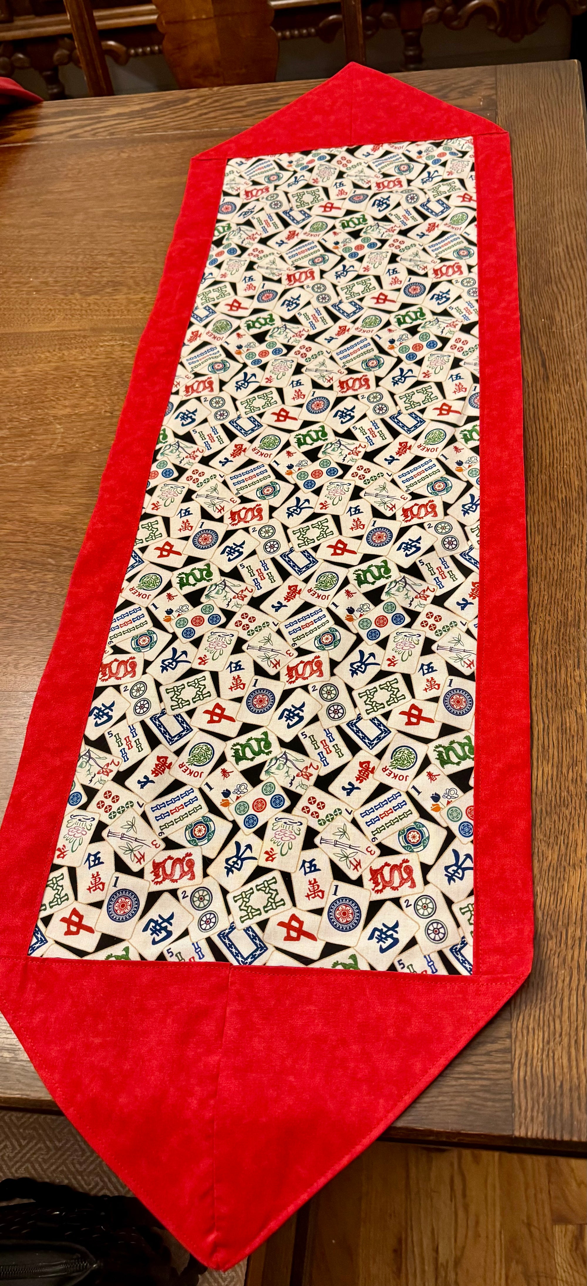 Mah Jong Table Runner with optional Napkins. Blue or Red mahjongg