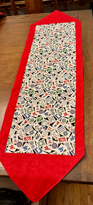 Mah Jong Table Runner with optional Napkins. Blue or Red mahjongg