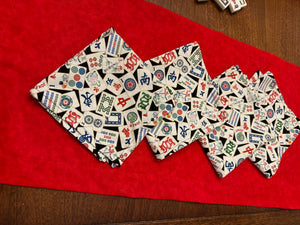 Mah Jong Table Runner with optional Napkins. Blue or Red mahjongg