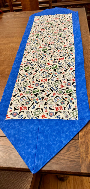 Mah Jong Table Runner with optional Napkins. Blue or Red mahjongg