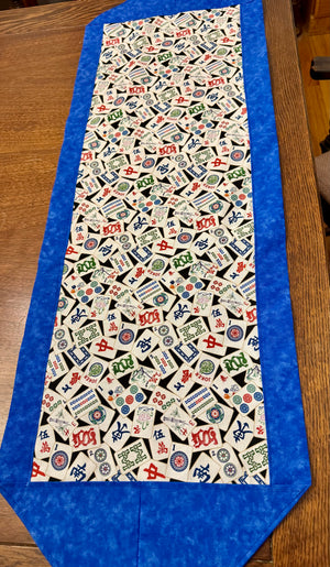 Mah Jong Table Runner with optional Napkins. Blue or Red mahjongg