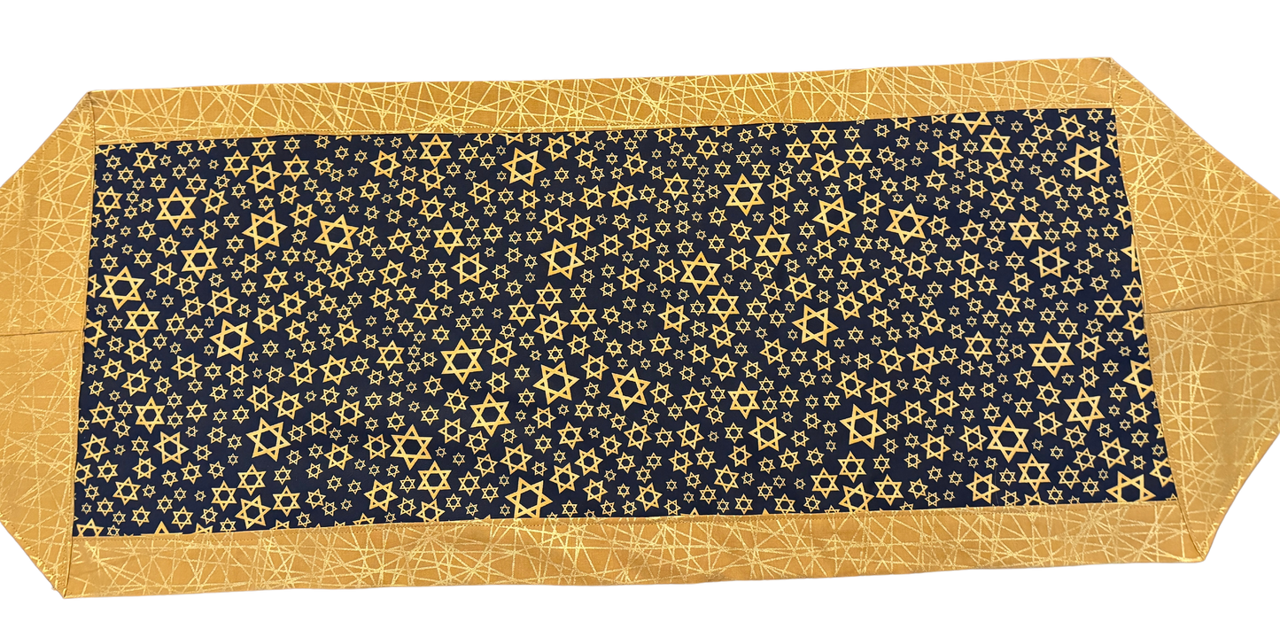 Rosh Hashanah Jewish High Holidays table runner reversible gold navy Jewish stars optional matching napkins