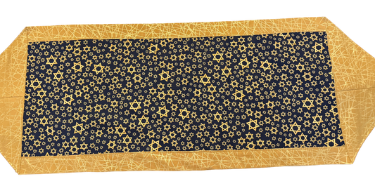 Rosh Hashanah Jewish High Holidays table runner reversible gold navy Jewish stars optional matching napkins