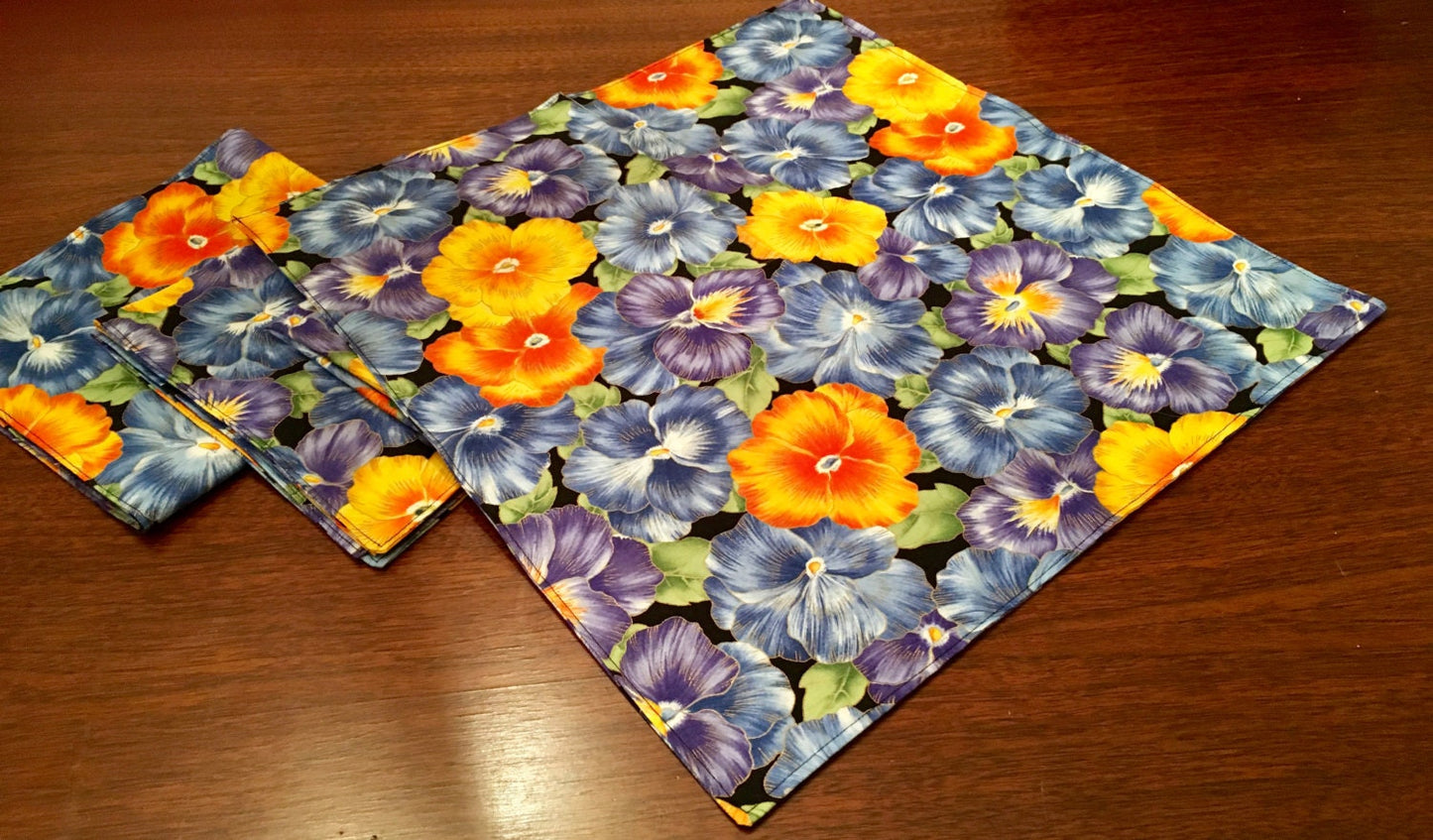 Large Dinner Napkins Floral Print Reversible