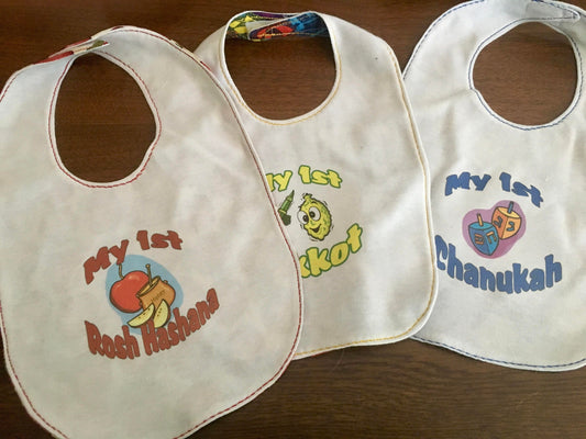 Jewish Holiday Baby Bibs set of 3 Rosh Hashana, Sukkot, Chanukah