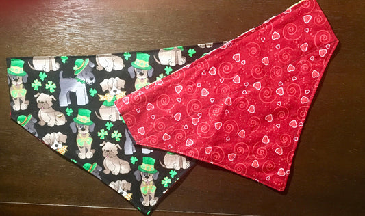 Double duty bandana!  Valentine's Day  and St Patricks Day Dog Bandana Reversible