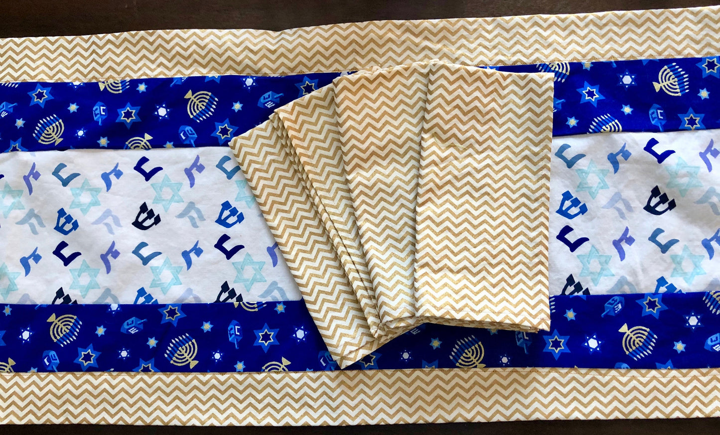 Holiday  Cloth Napkins  Gold with off white chevron print.   Eco-Friendly