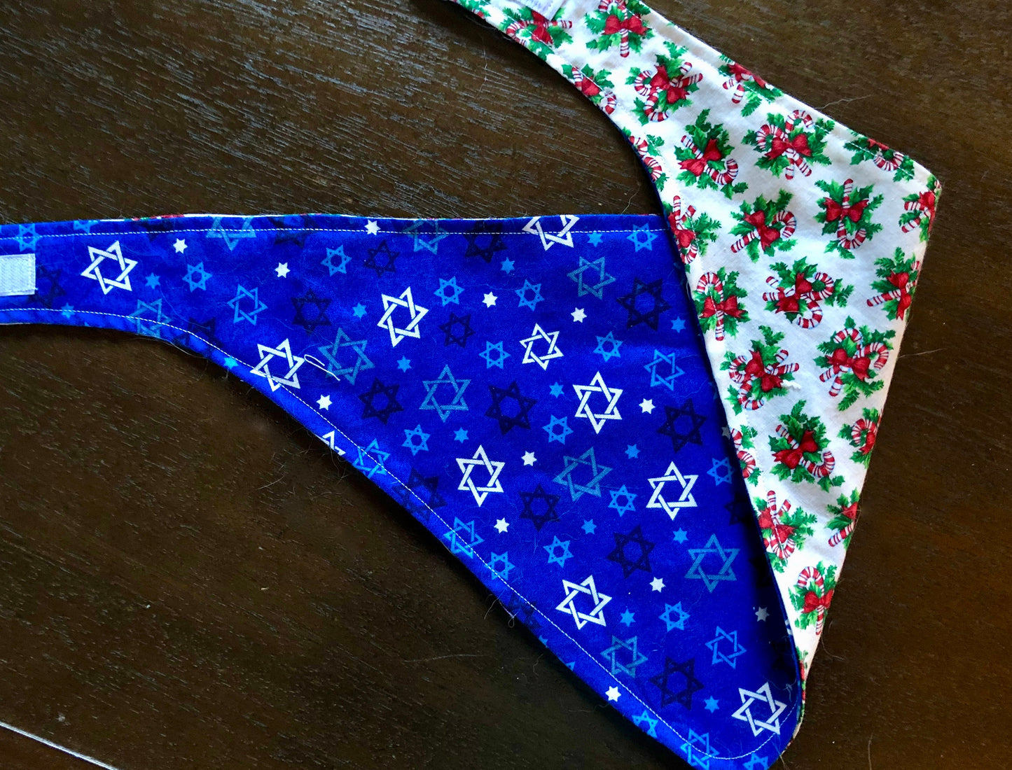 Chanukah and Christmas Dog Bandana Reversible hook and loop closure